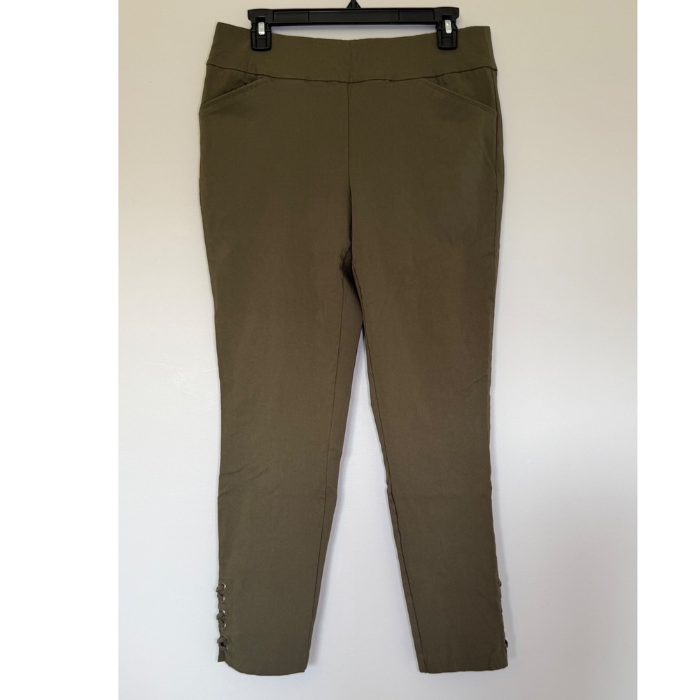 Christopher & Banks Signature Slimming Pants Size 12 Olive Green Lace Up Hem